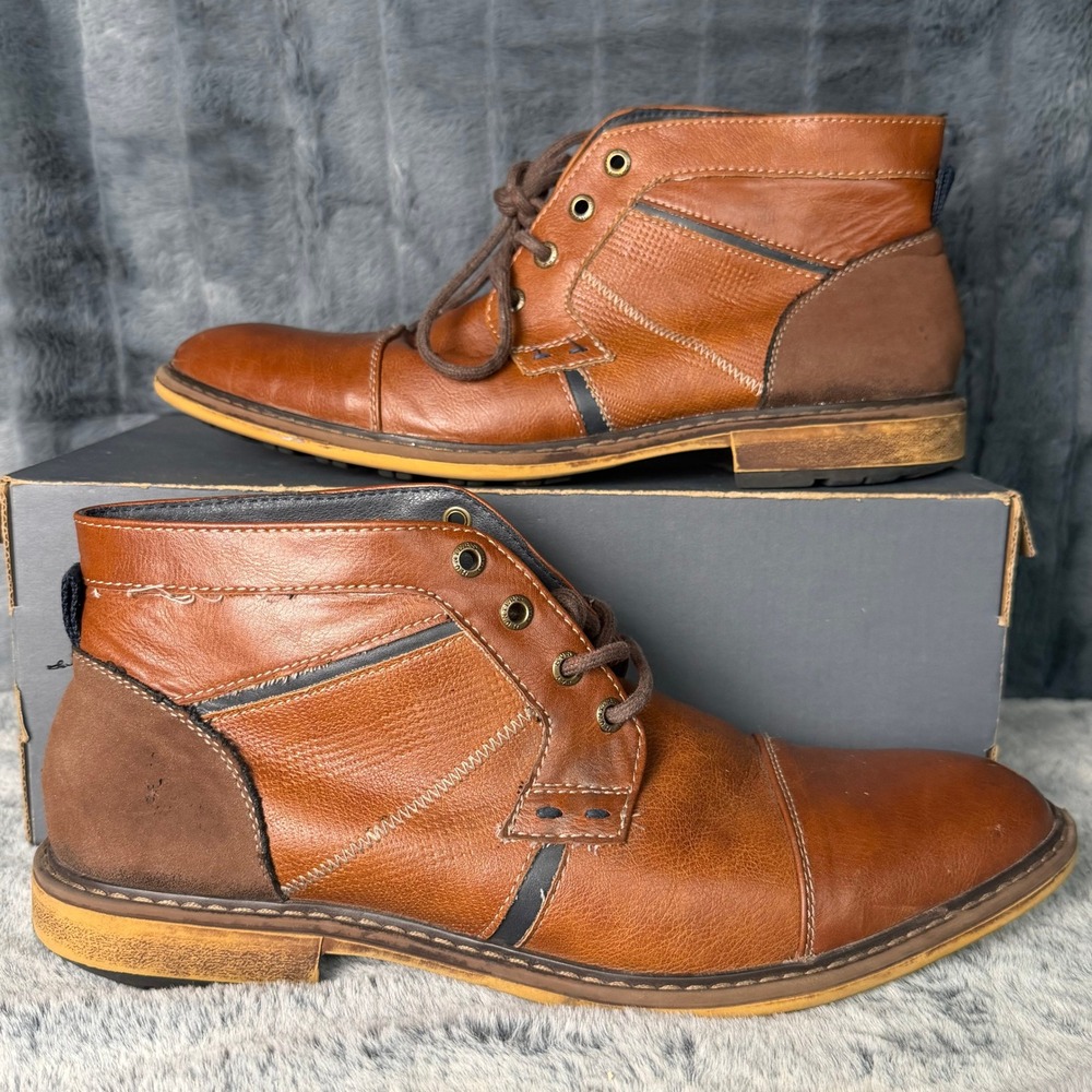 Restoration Chukka Boots Mens 10 Cognac Brown Cap Toe Lace Up Lug Sole 560106